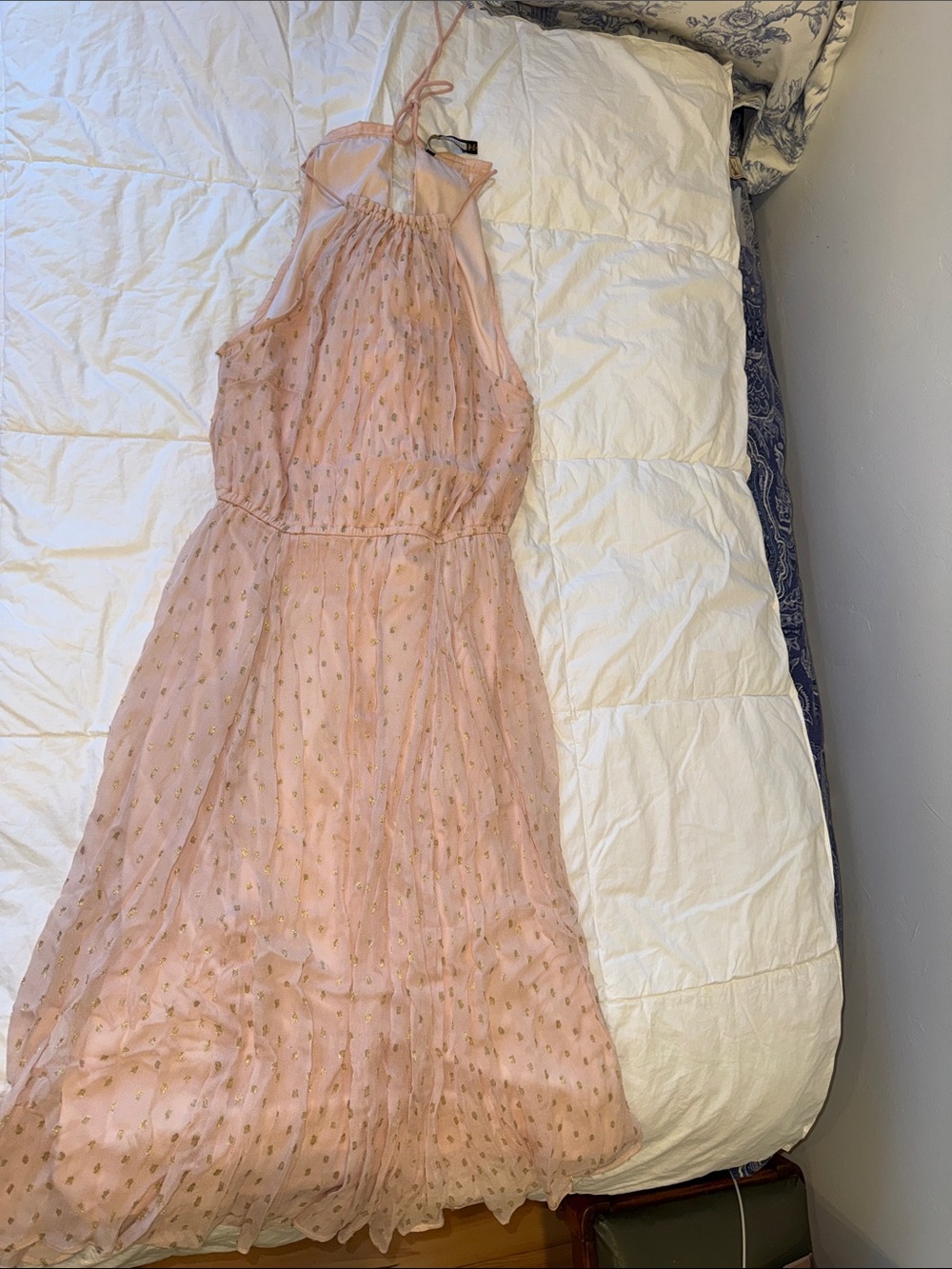 Tracy Reese Blush Maxi Halter Dress with Gold Dot Accents